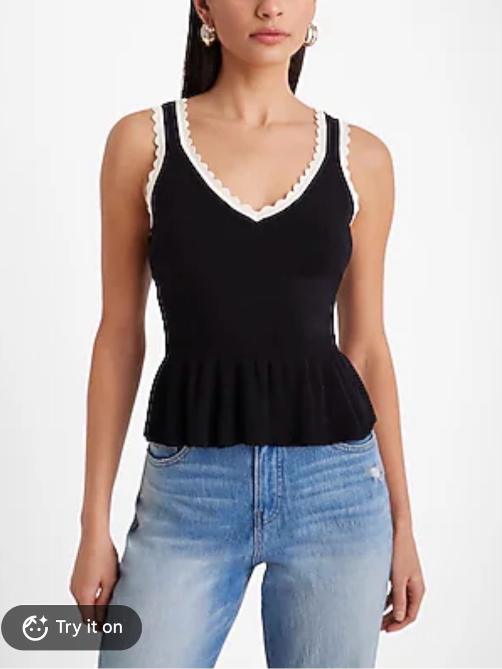 Express Black Tank Top with White Scalloped Trim
